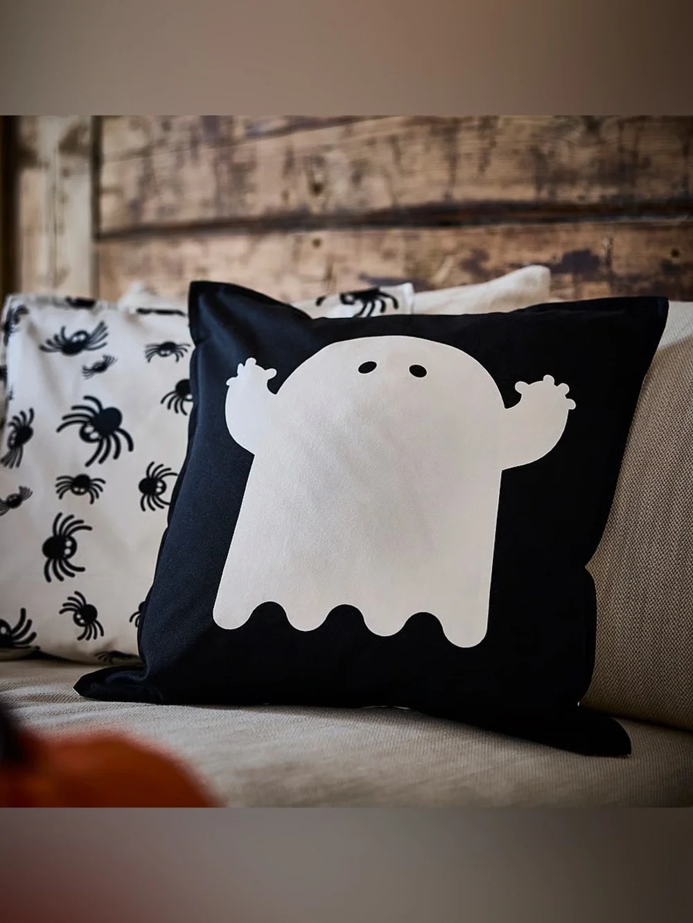 Reversible Halloween Pillow Covers - White & Black Spider and Ghost Set